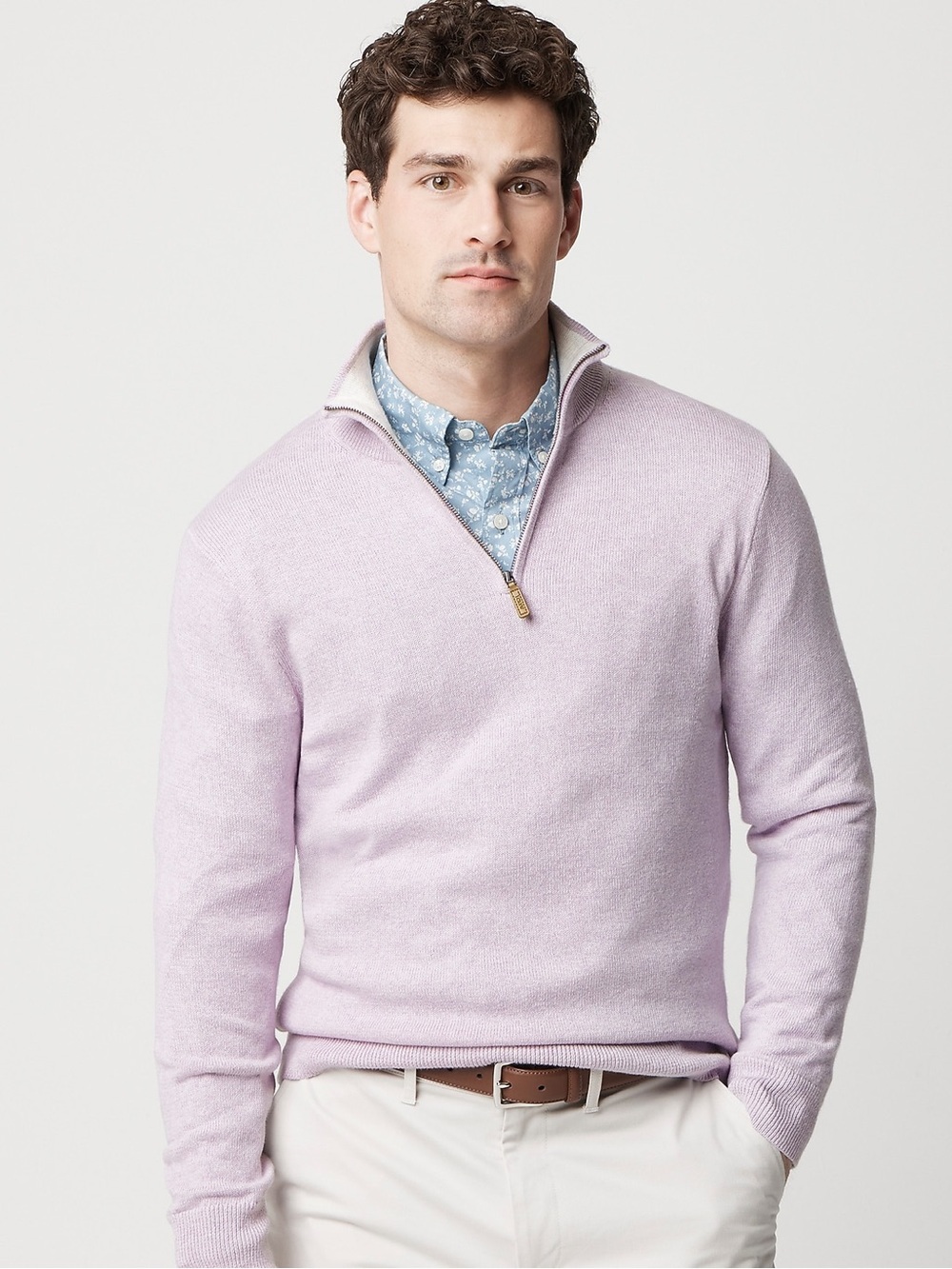 J crew heather wisteria Cotton quarter-zip sweater